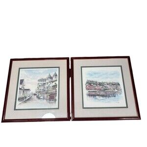 Set of 2 Joe Cilluffo Mackinac Island Signed Artwork Matted Framed 16.5x16.5